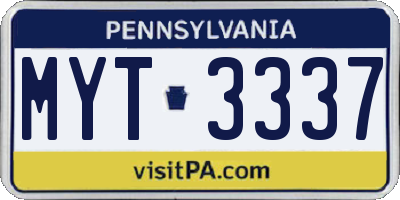 PA license plate MYT3337