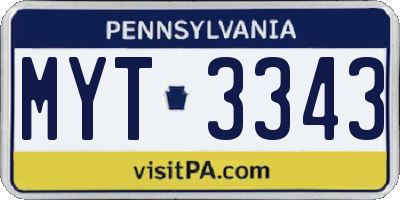 PA license plate MYT3343