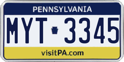 PA license plate MYT3345