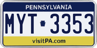 PA license plate MYT3353