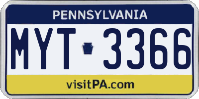 PA license plate MYT3366