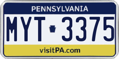 PA license plate MYT3375