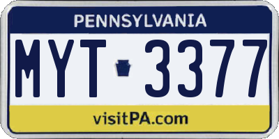 PA license plate MYT3377