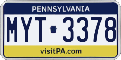 PA license plate MYT3378