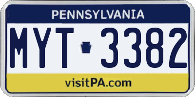 PA license plate MYT3382