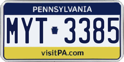 PA license plate MYT3385