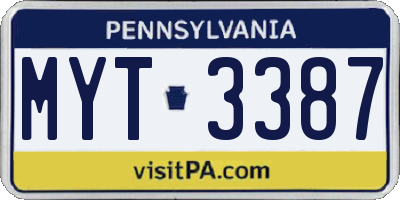 PA license plate MYT3387