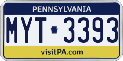 PA license plate MYT3393