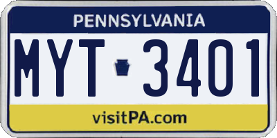 PA license plate MYT3401