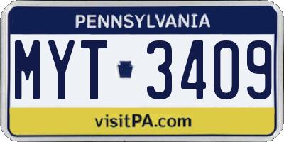 PA license plate MYT3409