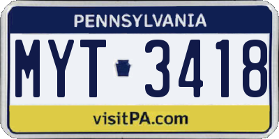 PA license plate MYT3418