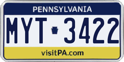 PA license plate MYT3422