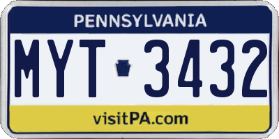 PA license plate MYT3432