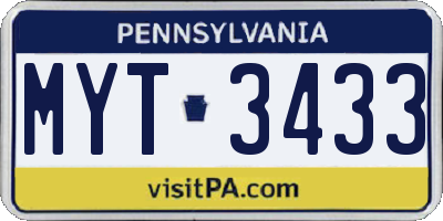 PA license plate MYT3433