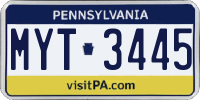PA license plate MYT3445