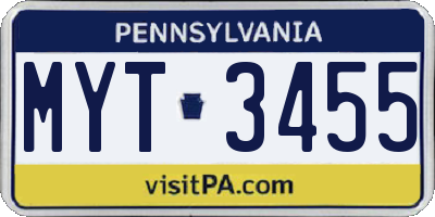 PA license plate MYT3455