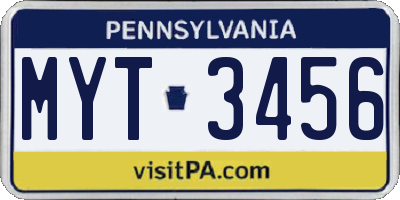 PA license plate MYT3456