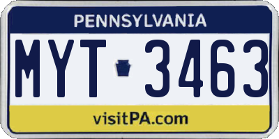 PA license plate MYT3463