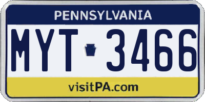 PA license plate MYT3466