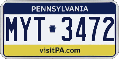PA license plate MYT3472