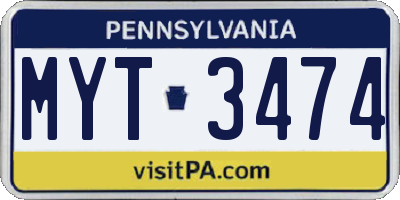 PA license plate MYT3474