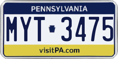 PA license plate MYT3475