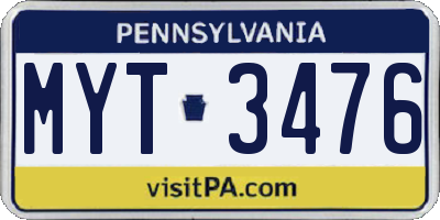 PA license plate MYT3476