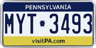 PA license plate MYT3493