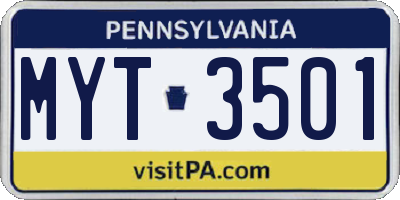 PA license plate MYT3501