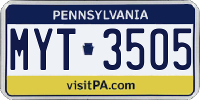PA license plate MYT3505
