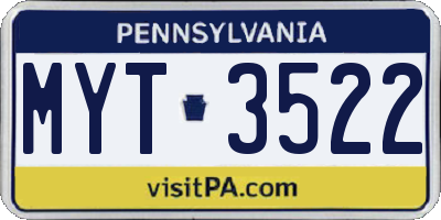 PA license plate MYT3522