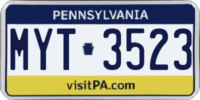 PA license plate MYT3523