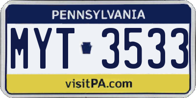 PA license plate MYT3533