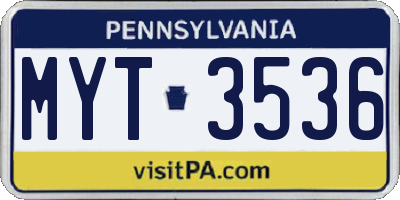 PA license plate MYT3536