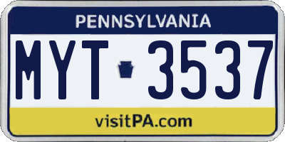 PA license plate MYT3537