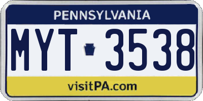 PA license plate MYT3538