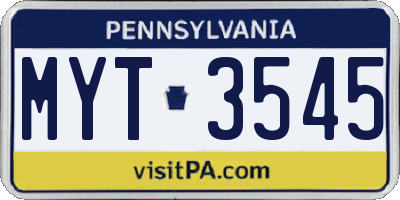 PA license plate MYT3545