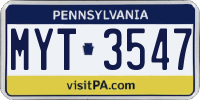 PA license plate MYT3547