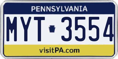 PA license plate MYT3554