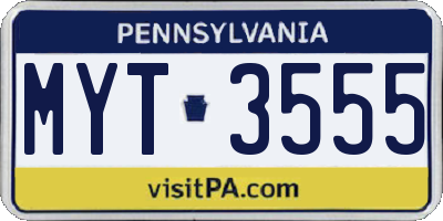 PA license plate MYT3555