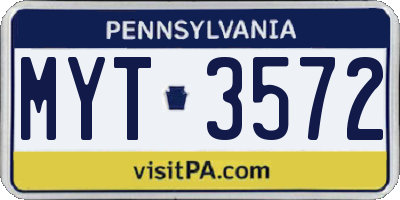 PA license plate MYT3572
