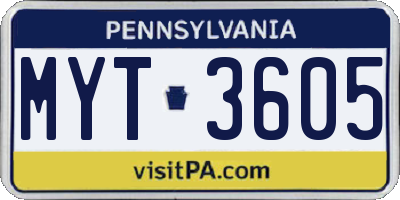 PA license plate MYT3605