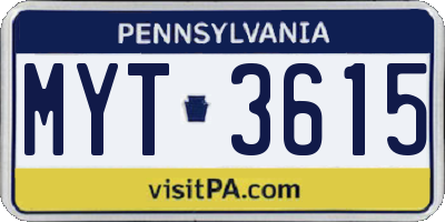 PA license plate MYT3615