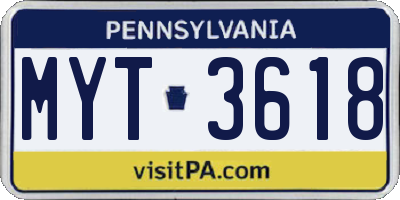 PA license plate MYT3618