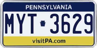 PA license plate MYT3629