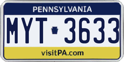 PA license plate MYT3633