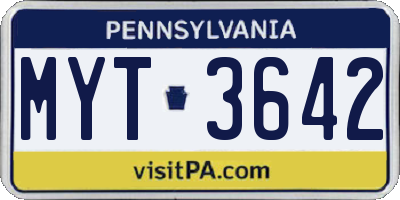 PA license plate MYT3642