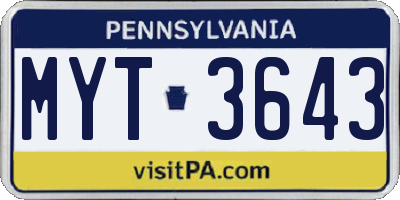 PA license plate MYT3643