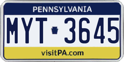 PA license plate MYT3645