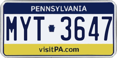 PA license plate MYT3647